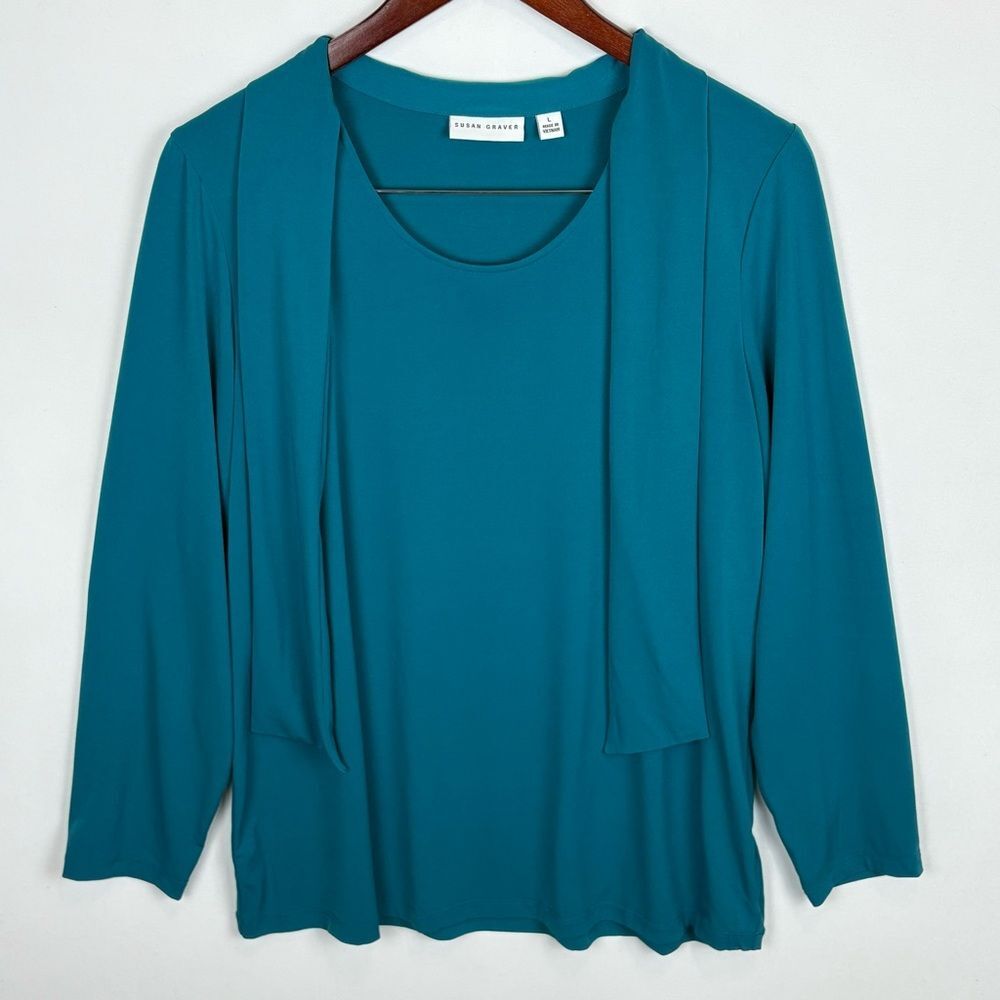 Susan Graver Three Quarter Sleeve‎ Blouse with Attached Hanging Tie